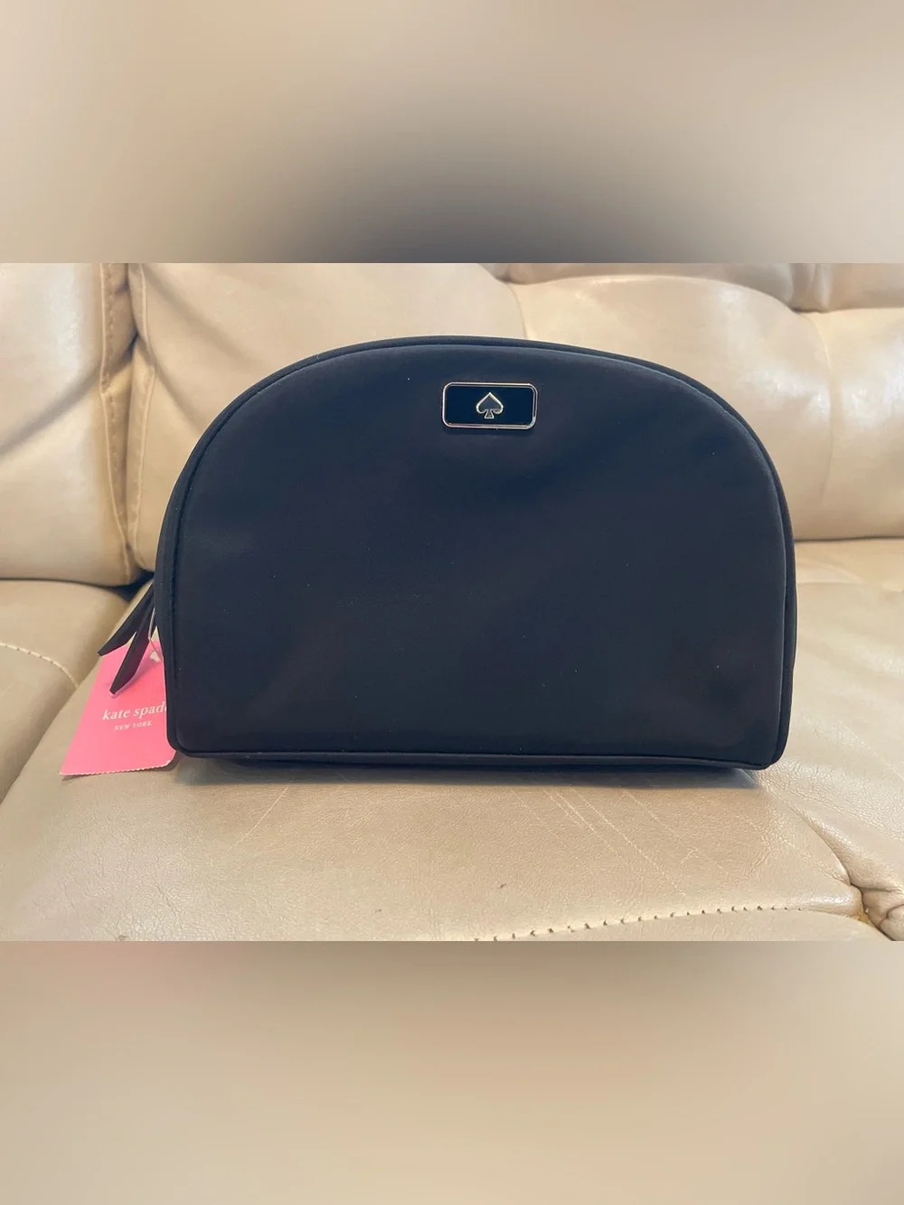 Kate Spade Black Dome Cosmetic Pouch with Spade Plaque